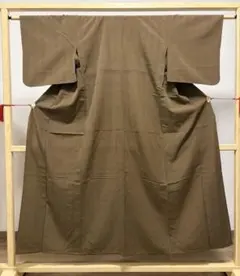 A 夏物 塩沢紬 夏塩沢 亀甲模様 茶色 絽 紗 薄物 正絹 小紋 着物 K55のサムネイル