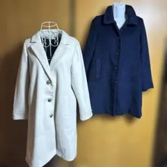 axes クリーム&ネイビー ロングコート