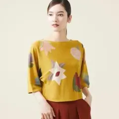 【新品タグ付き】Sybilla フラワーインターシャクロップドプルオーバー 麻のサムネイル