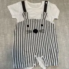 60 ロンパース うさぎ ストライプ柄