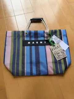 MARNI MARCKET トートバッグ ストライプ メッシュ ブルー 青 - メルカリ