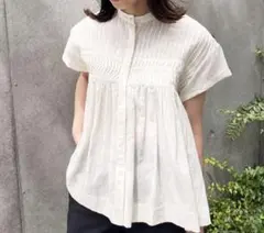 完売品】新品 antiqua ブラウス 半袖 ドビー織り ドルマン シアー 