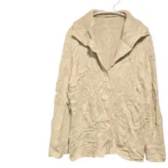 ライトベージュ 長袖 ニットカーディガン ボタン留め 開襟