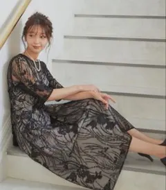 総レース バックリボン パーティードレス