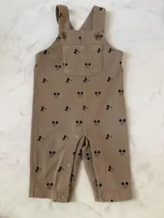 petit main ミッキーマウス柄 ベージュオーバーオール
