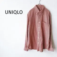 Z＊ユニクロ＊長袖シャツ 綿100％ 赤 千鳥格子 チェック メンズ カジュアル