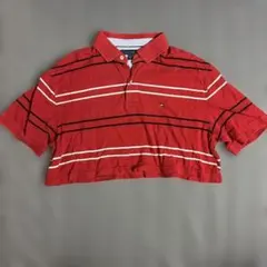 Tommy Hilfiger 赤 ストライプ 半袖ポロシャツ M