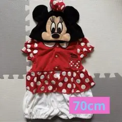 【ディズニー ミニーマウス 】なりきり ロンパース 70cm フード付き 赤水玉