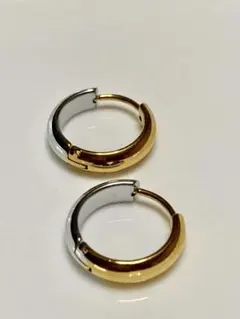 シルバー×ゴールド　バイカラー　フープピアス　ステンレス　A077