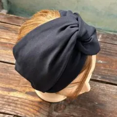 綿ニット クロスヘアターバン ヘアバンド ブラックのサムネイル