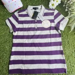 112 23区GOLF ウェア美品 ポロシャツ 半袖 ボーダー 紫 グレー L
