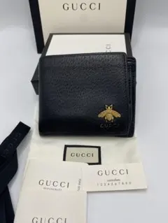 ✨極美品✨グッチ GUCCI 二つ折り 小銭入れ ビー アニマリエ レザー 黒