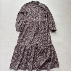 grove 花柄ワンピース ロング フレア 裏地付き M（D428）