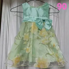 ドレス チュール フレアドレス 花柄 リボン ノースリーブワンピース 90