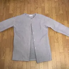 Fashian ノーカラーフリースジャケット グレー スナップボタン