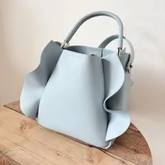 美品】セルフォード CELFORD フリルハンドバッグ SAX サックス 水色 