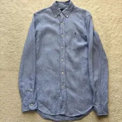 ラルフローレン　ボタンダウンリネンシャツ　ポニー刺繍　ブルー