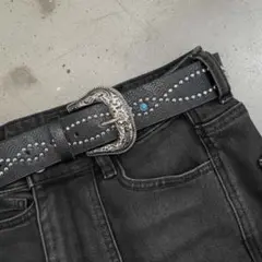 ウエスタンベルト スタッズベルト ブラック 黒 y2k アメカジ ターコイズ