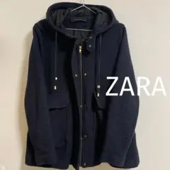 ZARA ネイビー ショートコート　フード付きジャケット　フーディコート