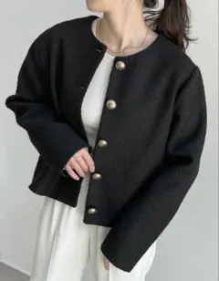 Re:EDIT (リエディ) 金ボタンノーカラーツイードジャケット
