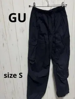 GU ブラック カーゴ パンツ ウエストゴム