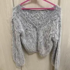 グレー ファー風 Vネック カーディガン RESEXXY