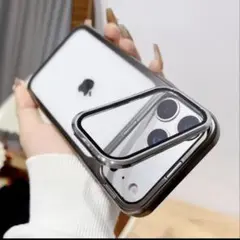 iPhone17Pro用 折りたたみ式ガラスカメラスタンドホルダースマホケース