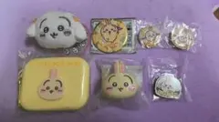 うさぎ　がまぐちリボン、おかおミニシリコンポーチ、缶バッジフラッグ、くら寿司