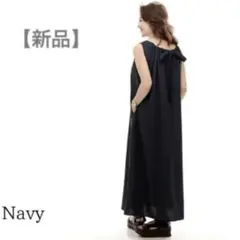 新品◆アンコキーヌ 2WAYバックリボンノースリーブワンピース ネイビー 3Lのサムネイル