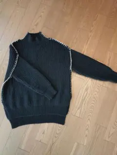 黒いリブ編みハイネックセーター　Lサイズ