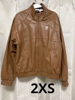 adidas ブラウン レザージャケット　ジップアップ　 2XS