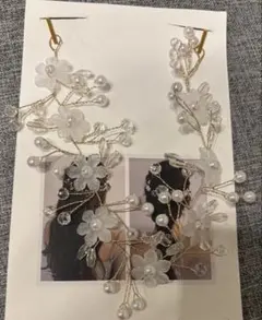 ウェディングヘッドドレス 花とパール