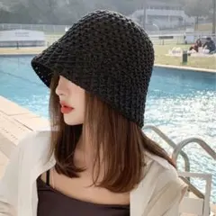 夏用帽子　メッシュ編みハット　バケットハット　メッシュ