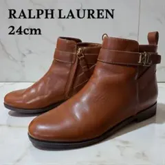 【美品】RALPH LAUREN ショートブーツ 本革 ロゴ 金具付き 24cm