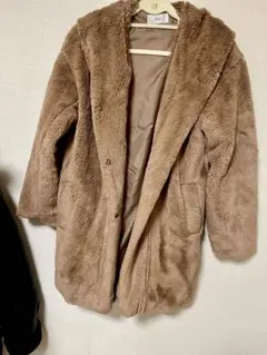 AZULブラウン フード付き ファーコート Sサイズ