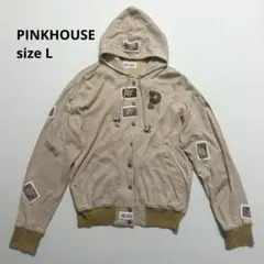 【希少✨】PINKHOUSE パーカー　ギンガムチェック　ワッペン　くま　Lのサムネイル