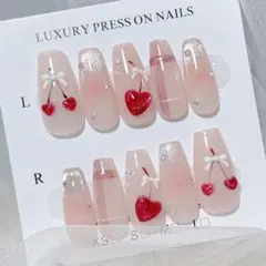 さくらんぼ×ハートネイルチップ チークネイル マグネット 量産型 韓国 ガーリー