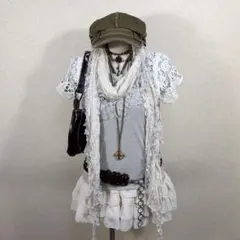 クロシェ編み 半袖トップス森ガールフェアリーグランジy2k姫系レトロ 
