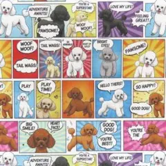 【ゆきちゃん限定】X2323-1 アメコミ風トイプードル柄 コットン生地 1m