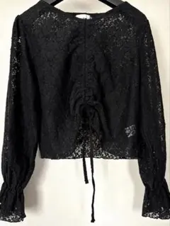 レース 黒 長袖シャツ バルーンスリーブ