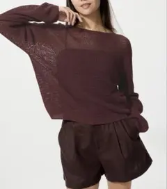 UNIQLO ユニクロ 3Dメッシュクルーネックセーター　ダークブラウン L