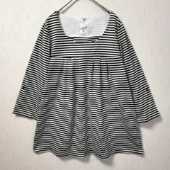メルローズクレール✨美品 白黒ボーダー チュニック カットソー ロールアップ 4のサムネイル