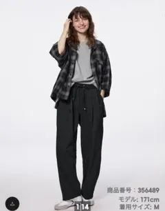 バレルレッグプルオンパンツQ ブラック　ＸＬ　GU