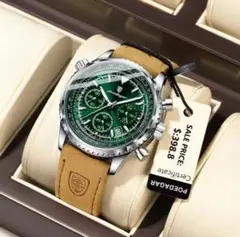 POEDAGAR 腕時計　革　Silver Green 箱、保証書付き