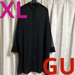 GU ジーユー 大きいサイズ XL ロング シアーシャツ・シースルーシャツ・黒