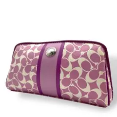 コーチ COACH ポーチ レザー ピンク系 パープル系 シグネチャー 金具ロゴ