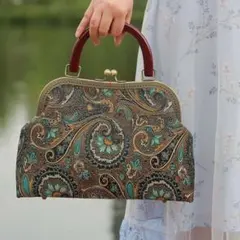 がま口バッグ ペイズリー柄 ハンドメイド 和風バッグ 小物入れ おしゃれ