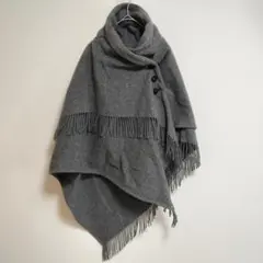 さあこ様専用 ROPE フリンジポンチョコート グレー ウール ボタンデザイン