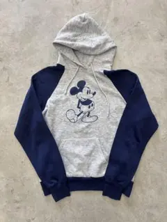 80’s ミッキーマウス 2トーンパーカー グレー×ネイビー　L オフィシャル