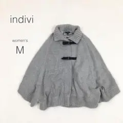 インディヴィ ニット ポンチョ ウール ゆったり 本革 かわいい アウター 上品